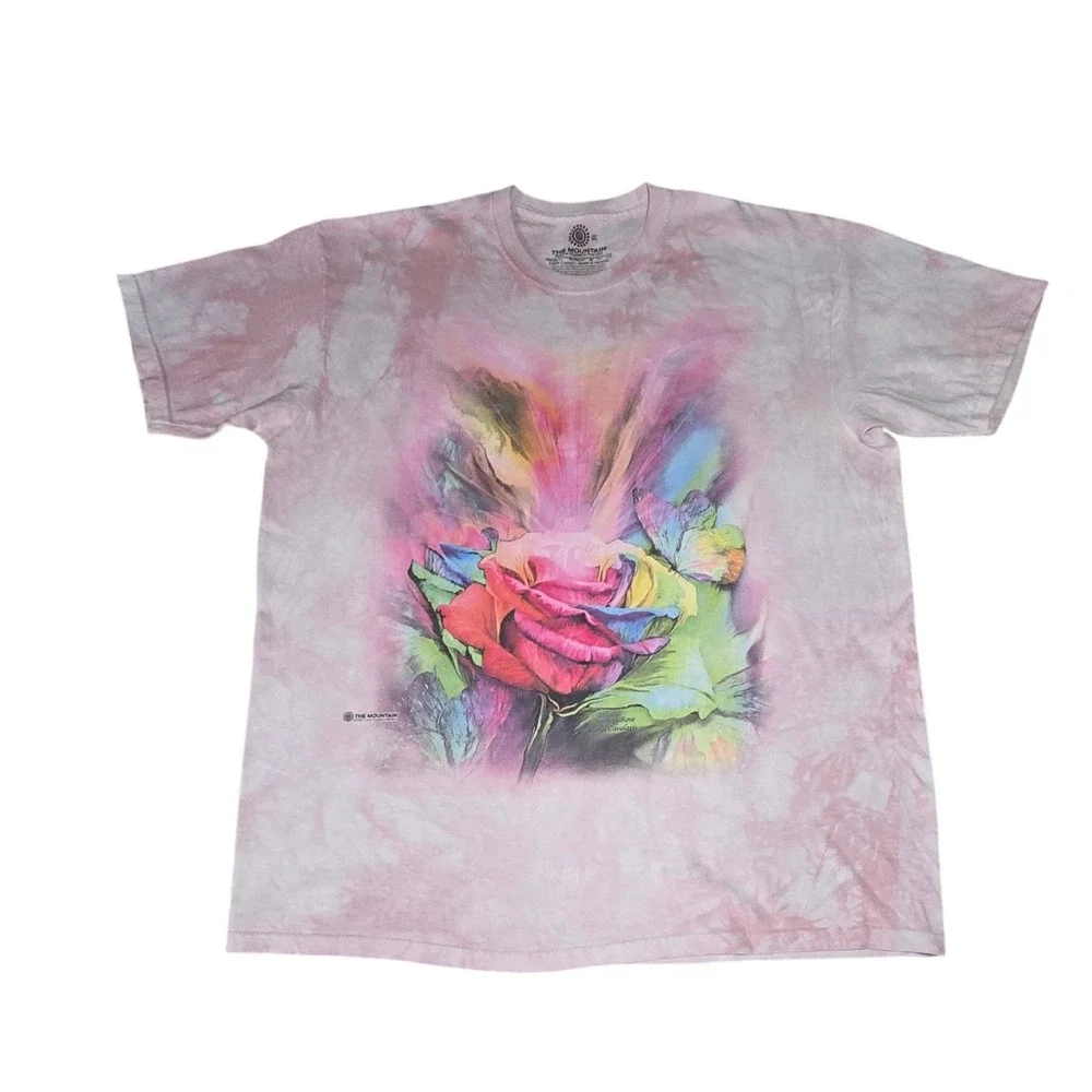 The Mountain Unisex Healing Rose Carol Cavalaris Graphic T-Shirt Pink Tie Dye XL